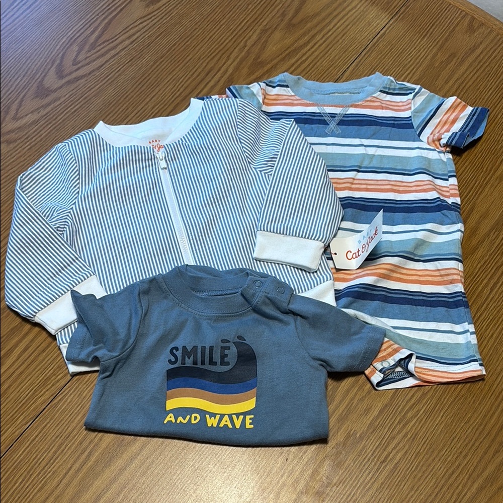 New Cat & Jack Blue and White Striped Baby Jacket & NWOT beach 12m boys